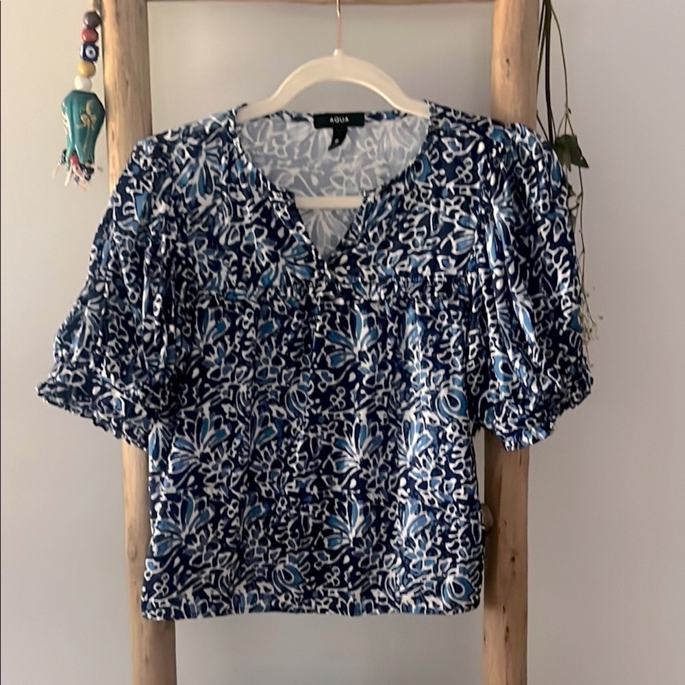 Aqua Blue Short Sleeve Blouse